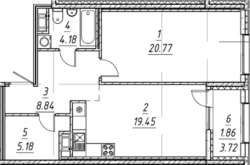 1-комнатная квартира 60.28 м², 2/10 эт., ЖК «е.волюция»