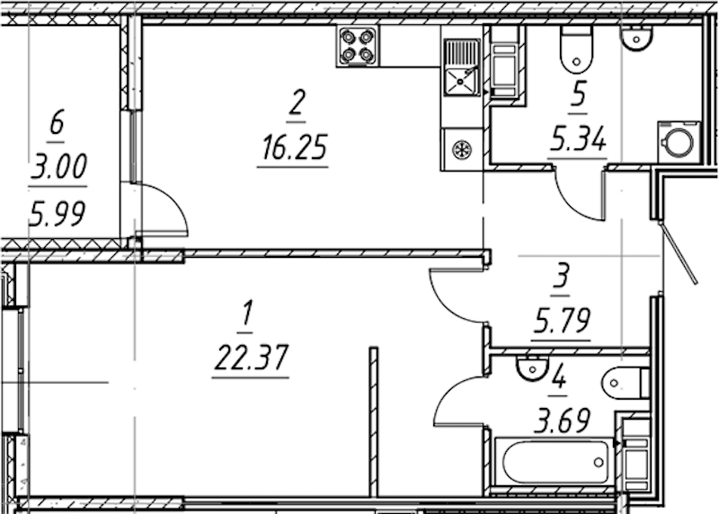 1-комнатная квартира 56.44 м², 3/10 эт., ЖК «е.волюция»