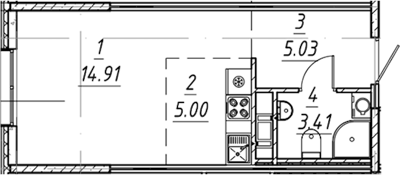 Квартира студия 28.35 м², 3/10 эт., ЖК «е.волюция»