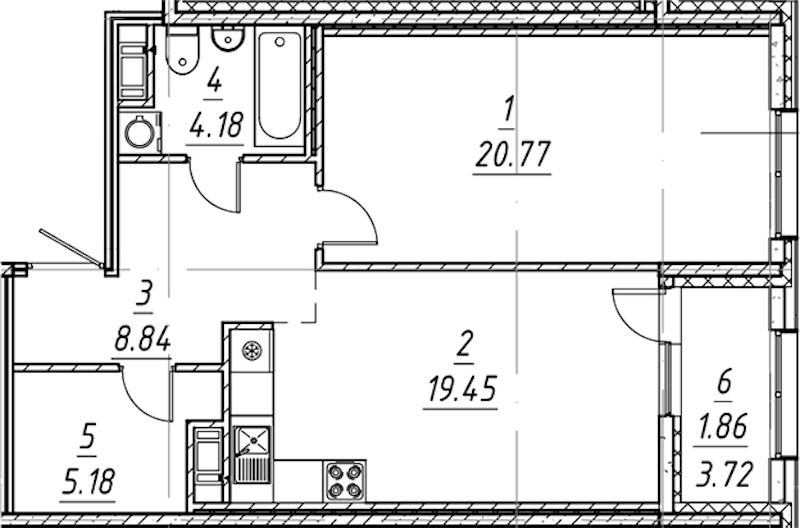 1-комнатная квартира 60.28 м², 3/10 эт., ЖК «е.волюция»