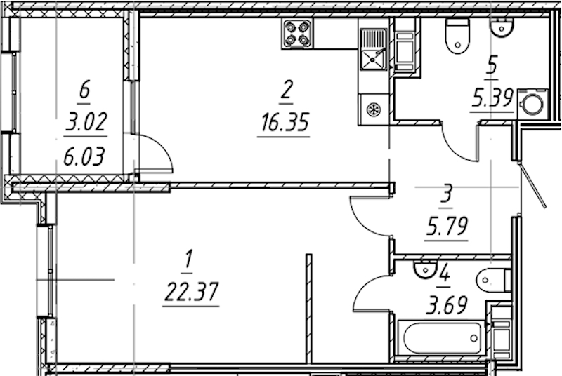 1-комнатная квартира 56.61 м², 4/10 эт., ЖК «е.волюция»