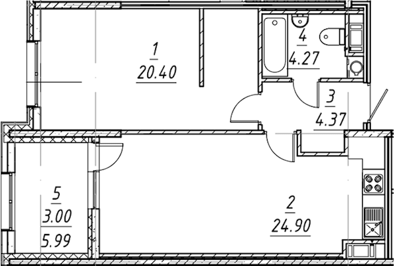1-комнатная квартира 56.94 м², 4/10 эт., ЖК «е.волюция»