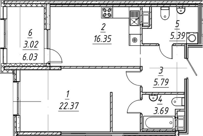 1-комнатная квартира 56.61 м², 5/10 эт., ЖК «е.волюция»
