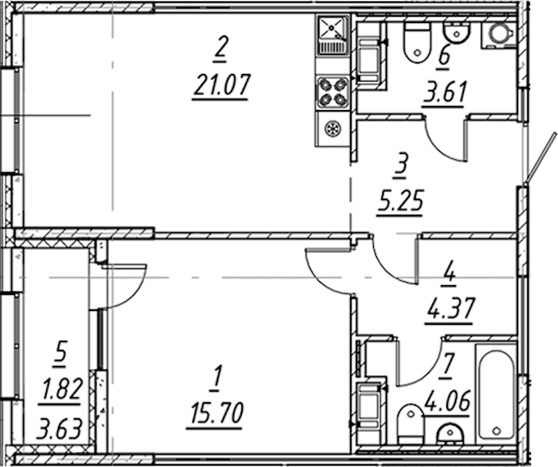 1-комнатная квартира 55.88 м², 6/10 эт., ЖК «е.волюция»