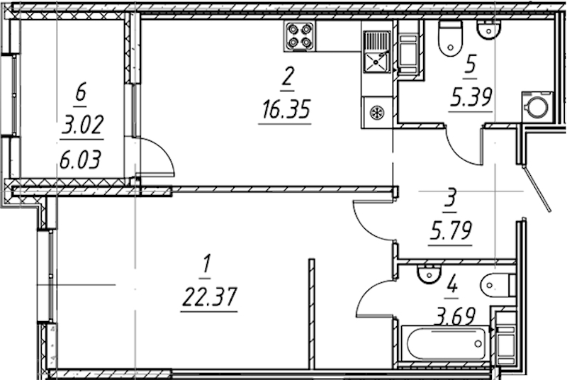 1-комнатная квартира 56.61 м², 8/10 эт., ЖК «е.волюция»
