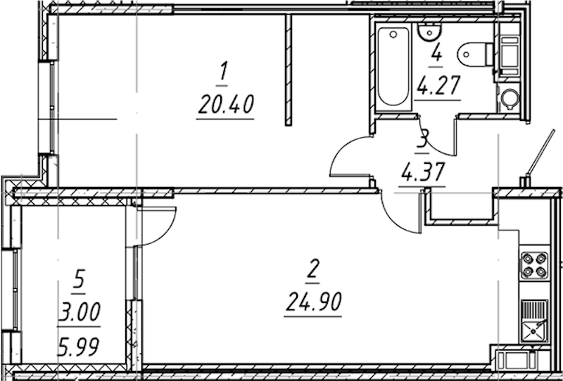 1-комнатная квартира 56.94 м², 8/10 эт., ЖК «е.волюция»