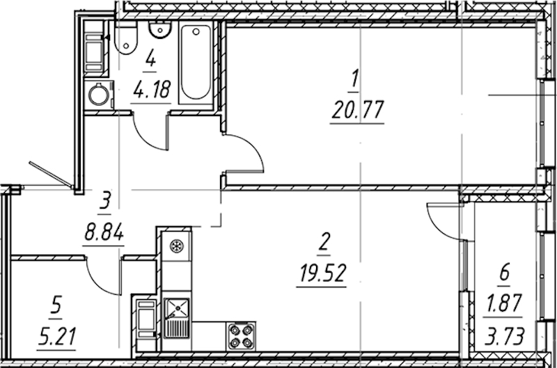 1-комнатная квартира 60.39 м², 8/10 эт., ЖК «е.волюция»