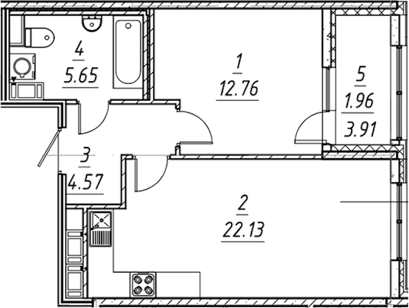 1-комнатная квартира 47.07 м², 9/10 эт., ЖК «е.волюция»