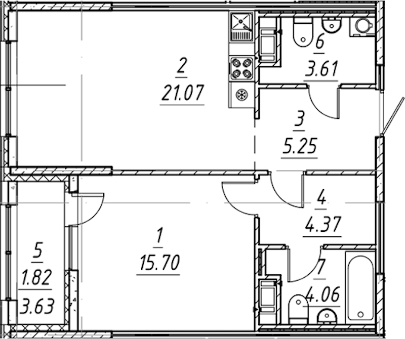 1-комнатная квартира 55.88 м², 9/10 эт., ЖК «е.волюция»