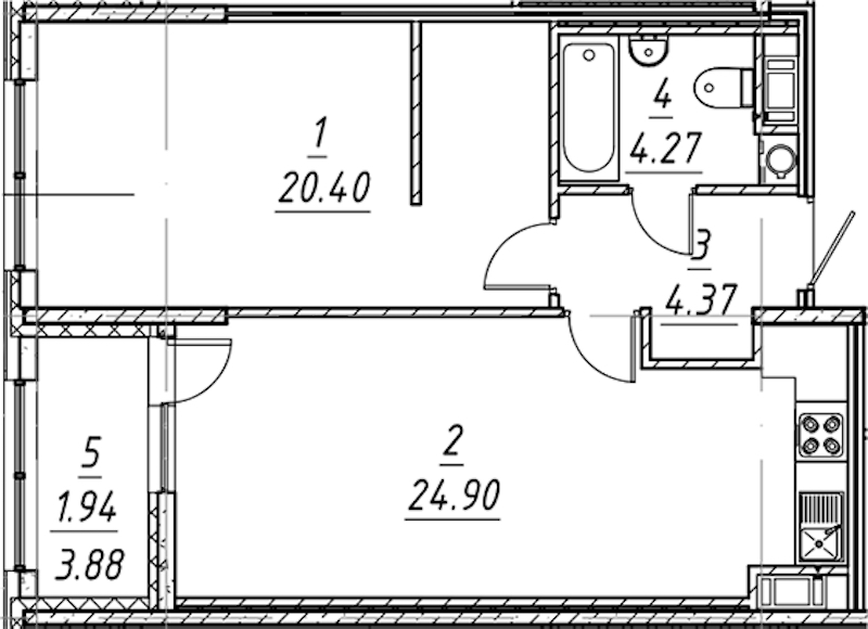 1-комнатная квартира 55.88 м², 9/10 эт., ЖК «е.волюция»