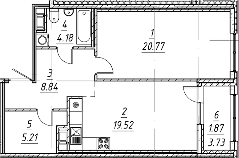 1-комнатная квартира 60.39 м², 9/10 эт., ЖК «е.волюция»