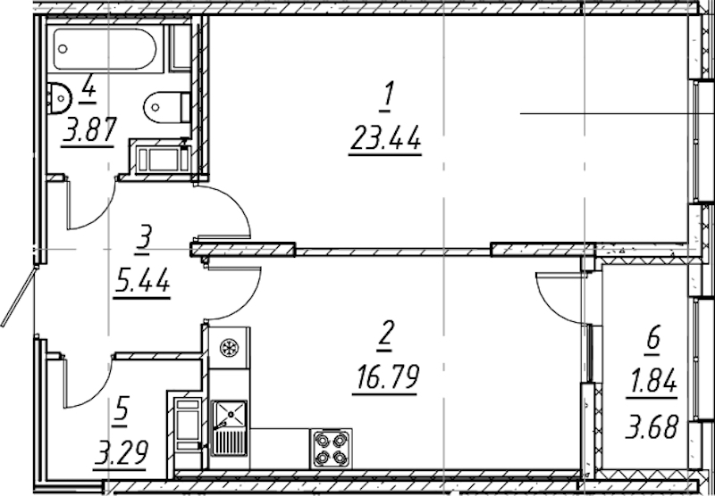 1-комнатная квартира 54.76 м², 2/10 эт., ЖК «е.волюция»