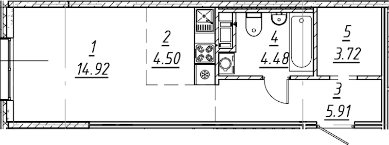 Квартира студия 33.53 м², 2/10 эт., ЖК «е.волюция»