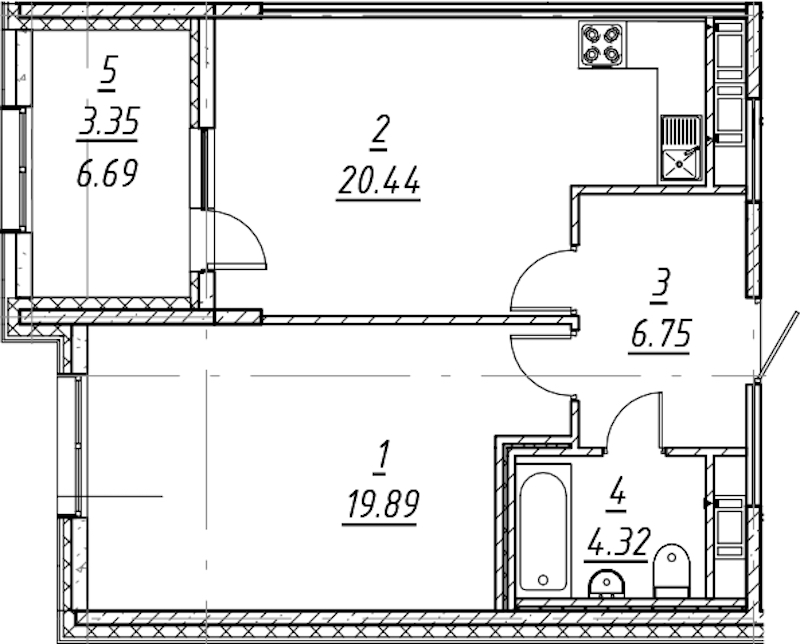 1-комнатная квартира 54.93 м², 3/10 эт., ЖК «е.волюция»