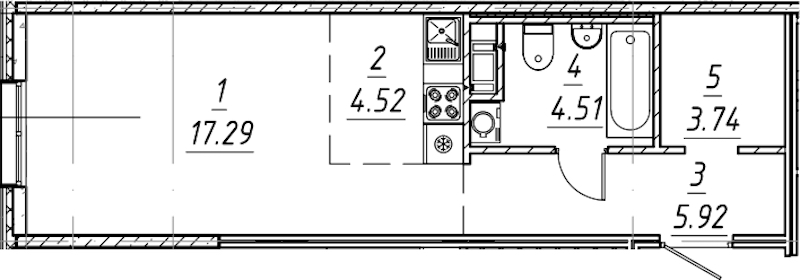 Квартира студия 35.98 м², 4/10 эт., ЖК «е.волюция»