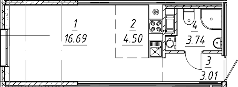 Квартира студия 27.94 м², 4/10 эт., ЖК «е.волюция»