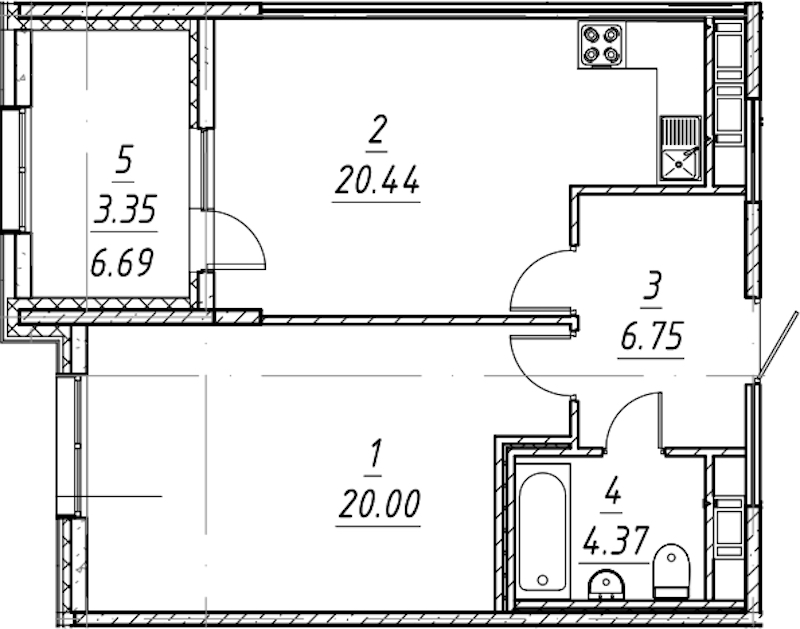 1-комнатная квартира 54.91 м², 4/10 эт., ЖК «е.волюция»