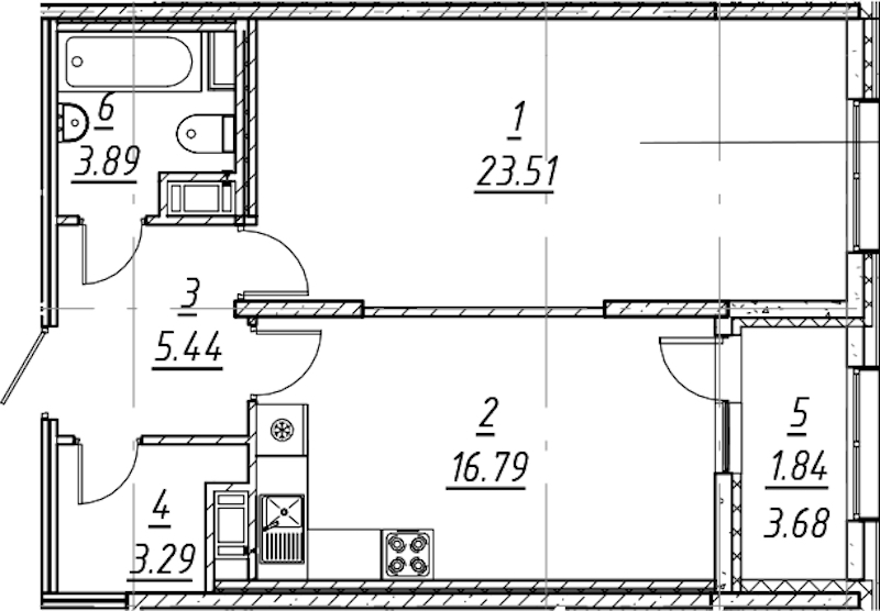 1-комнатная квартира 54.76 м², 5/10 эт., ЖК «е.волюция»