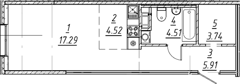 Квартира студия 35.97 м², 5/10 эт., ЖК «е.волюция»