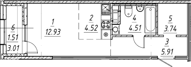Квартира студия 33.12 м², 6/10 эт., ЖК «е.волюция»