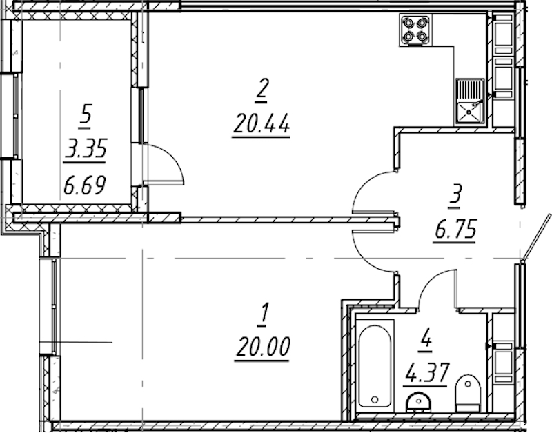 1-комнатная квартира 54.91 м², 7/10 эт., ЖК «е.волюция»