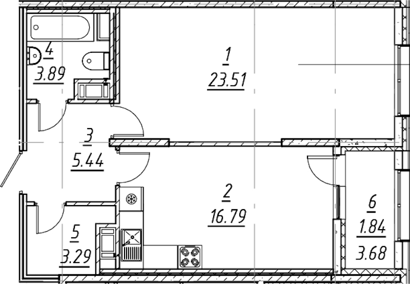 1-комнатная квартира 54.76 м², 8/10 эт., ЖК «е.волюция»