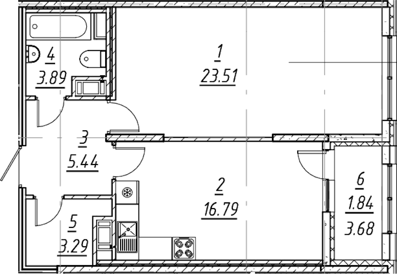 1-комнатная квартира 54.76 м², 9/10 эт., ЖК «е.волюция»