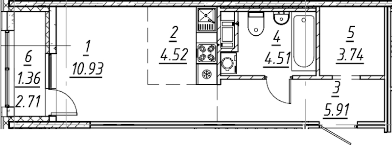Квартира студия 30.97 м², 9/10 эт., ЖК «е.волюция»