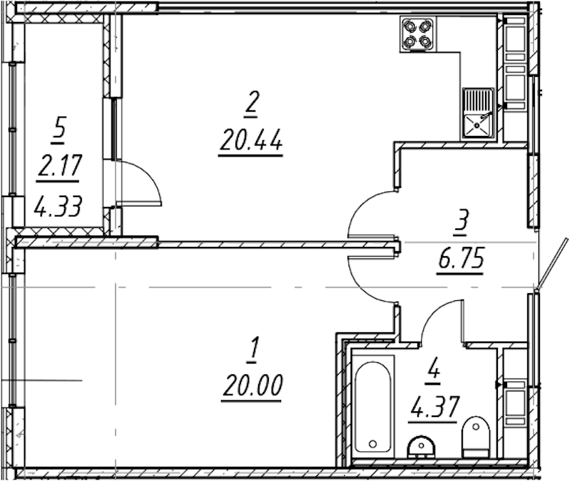 1-комнатная квартира 53.73 м², 9/10 эт., ЖК «е.волюция»
