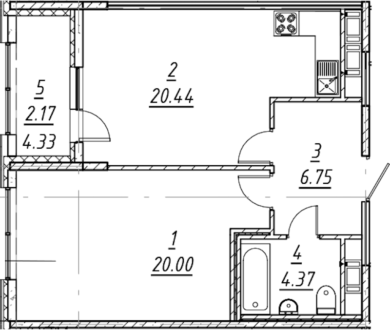 1-комнатная квартира 53.73 м², 10/10 эт., ЖК «е.волюция»