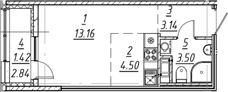 Квартира студия 25.72 м², 9/10 эт., ЖК «е.волюция»