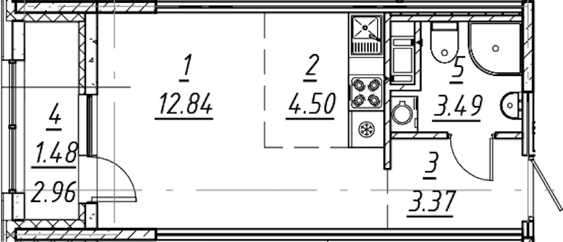 Квартира студия 25.68 м², 10/10 эт., ЖК «е.волюция»