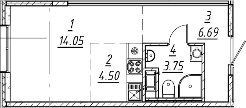 Квартира студия 28.99 м², 2/10 эт., ЖК «е.волюция»