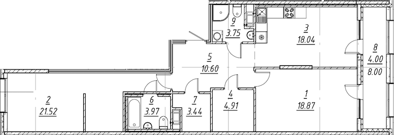 2-комнатная квартира 89.1 м², 2/10 эт., ЖК «е.волюция»