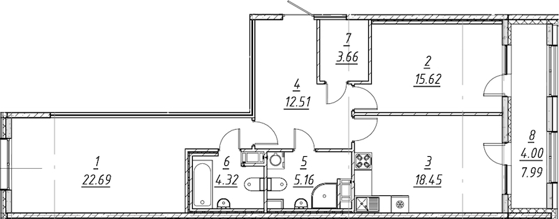 2-комнатная квартира 86.41 м², 2/10 эт., ЖК «е.волюция»