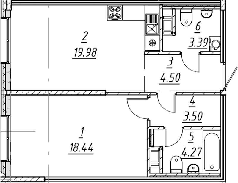 1-комнатная квартира 54.08 м², 4/10 эт., ЖК «е.волюция»