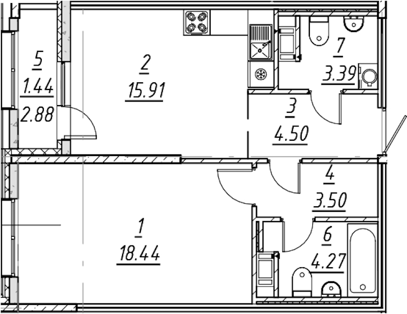 1-комнатная квартира 51.45 м², 8/10 эт., ЖК «е.волюция»