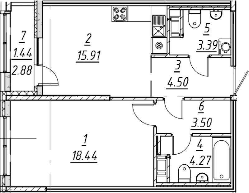 1-комнатная квартира 51.45 м², 10/10 эт., ЖК «е.волюция»