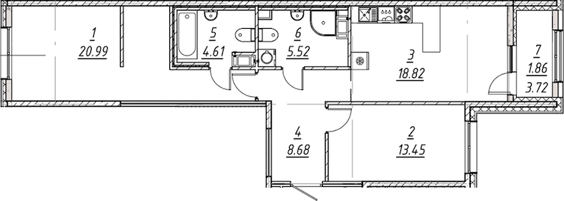 2-комнатная квартира 73.93 м², 2/10 эт., ЖК «е.волюция»
