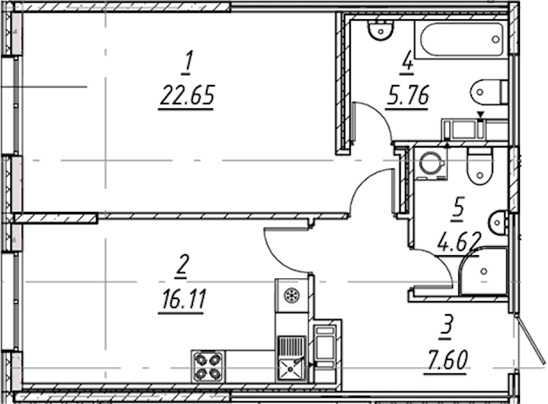 1-комнатная квартира 56.74 м², 2/10 эт., ЖК «е.волюция»
