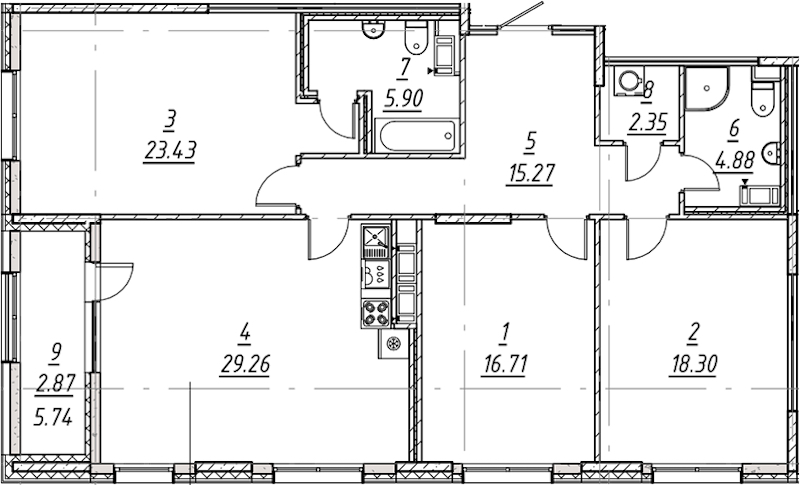 3-комнатная квартира 118.97 м², 2/10 эт., ЖК «е.волюция»