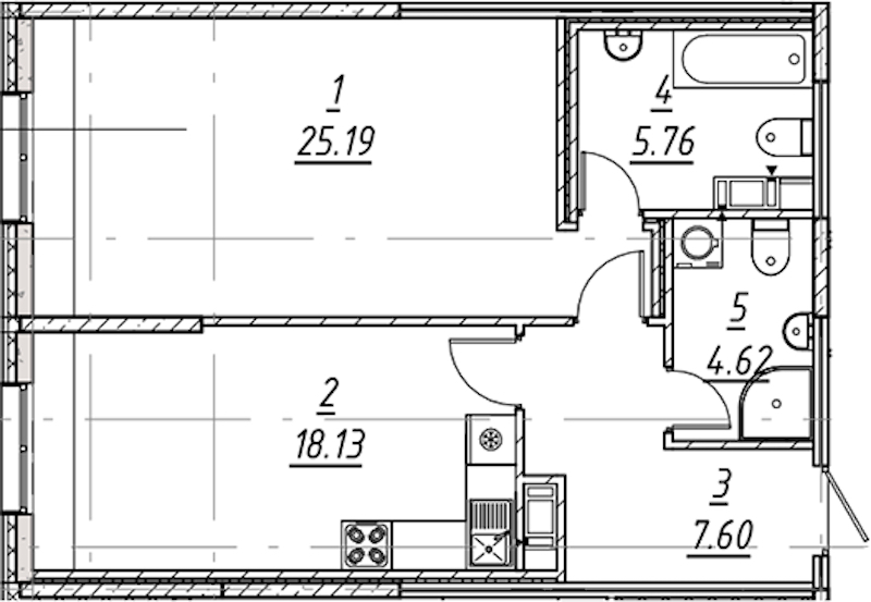 1-комнатная квартира 61.3 м², 3/10 эт., ЖК «е.волюция»