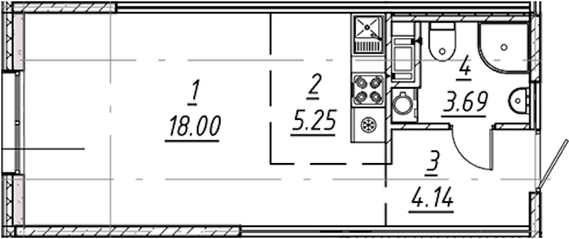 Квартира студия 31.08 м², 3/10 эт., ЖК «е.волюция»