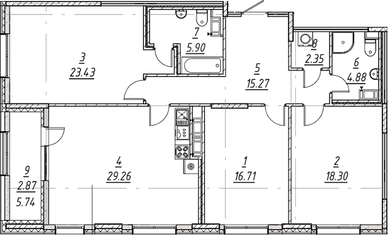 3-комнатная квартира 118.97 м², 3/10 эт., ЖК «е.волюция»