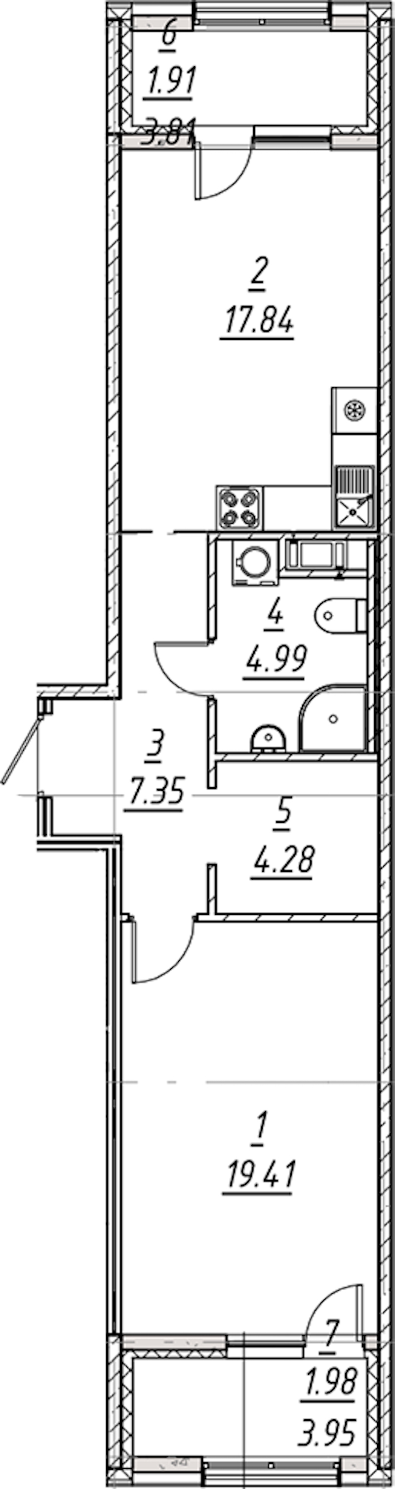 1-комнатная квартира 57.76 м², 3/10 эт., ЖК «е.волюция»