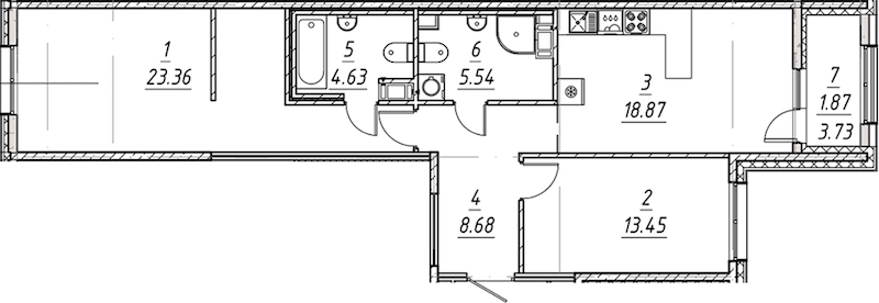 2-комнатная квартира 76.4 м², 4/10 эт., ЖК «е.волюция»