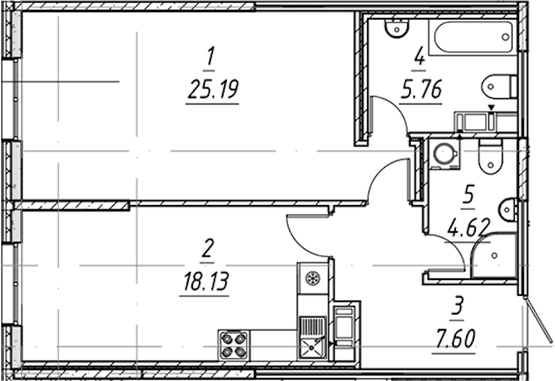 1-комнатная квартира 61.3 м², 4/10 эт., ЖК «е.волюция»