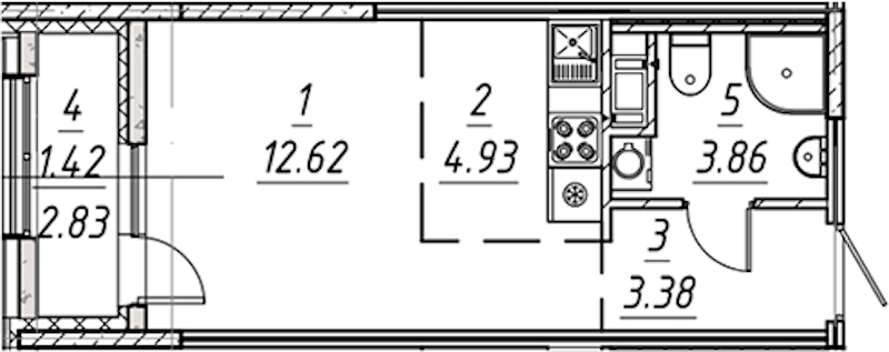 Квартира студия 26.21 м², 4/10 эт., ЖК «е.волюция»