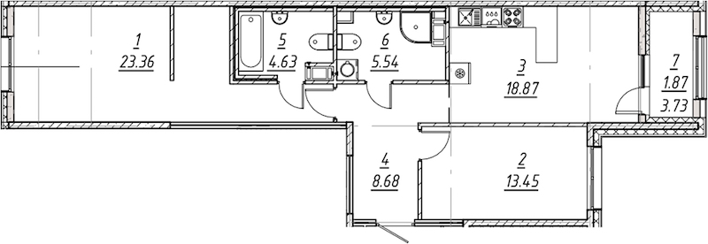 2-комнатная квартира 76.4 м², 5/10 эт., ЖК «е.волюция»