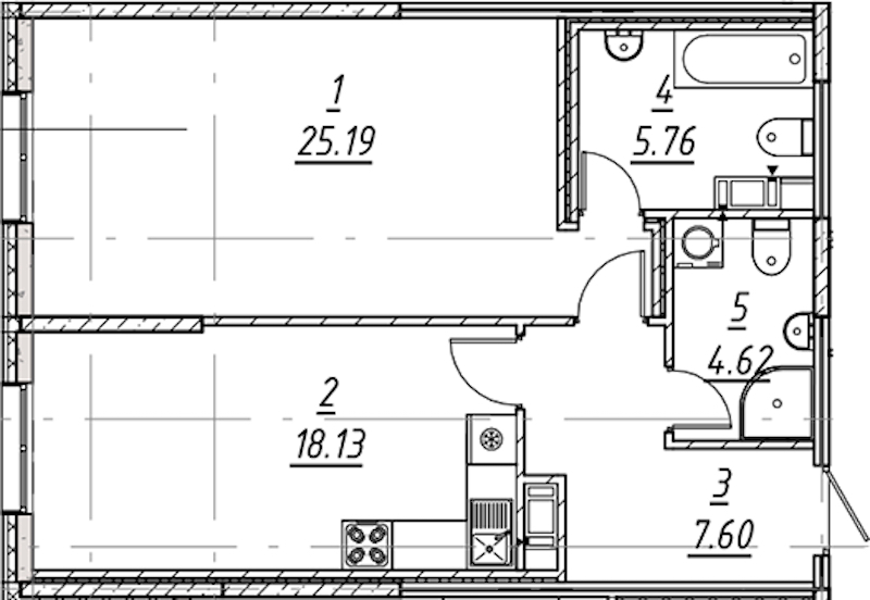 1-комнатная квартира 61.3 м², 5/10 эт., ЖК «е.волюция»